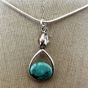 Sterling silver Teardrop Pendant necklace  with Turquoise Cabochon